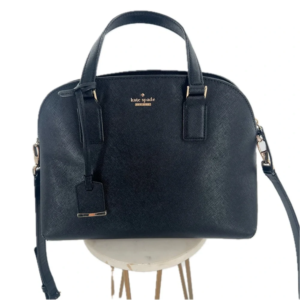 Kate Spade New York Cameron Street Large Lottie Satchel Crossbody Black Leather